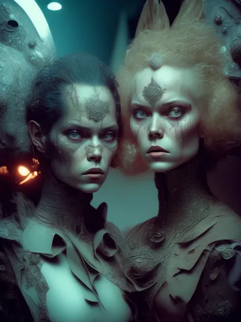 <lora:KarelZeman:1>dark surreal dystopian post-apocalyptic fashion, by Gottfried Helnwein, by Emil Melmoth, by John Jude Palencar, by HR Giger, gorgeous dramatic evocative eerie photograph, tincelles lumineuses, lumire douce blanche et or, particules et fils d'or, by Erwin Olaf, RF 85mm F1.2L USM DS, luminous, up lighting, inner glow, 8K, Ultra Realistic, high octane, ultra-resolution, amazing detail, perfection, In frame, photorealistic, cinematic lighting, visual clarity, UHD, 32k, 3D shading, Tone Mapping, Ray Tracing , Crystalline, Lumen Reflections, Super-Resolution, par James Cameron, par Andrew Gonzalez, Cinematic, Photography, Ultra-Wide Angle, Exposure, Long Exposure, Saturated, Light, Natural Lighting, volumetric lighting, Matte, insanely detailed and intricate, hypermaximalist, elegant, ornate, hyper realistic, super detailed, by James Cameron, detailed, 8k, anamorphic lighting, mist, by Annie Leibovitz
