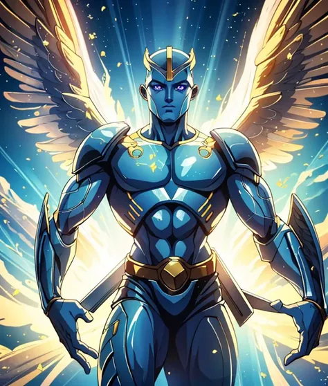 <lora:JojoStandV3:0.58> jojo stand, humanoid male holding a scale and having wings for eyes, seaphim, religious pose, (8k, RAW, best quality, masterpiece:1.2),  ultra high res, ultra-detailed , professional lighting, photon mapping, perfect ligthing, bloom, cinematic lighting, god rays
