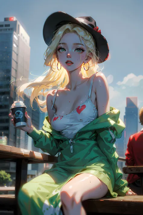[(white background:1.5)::5], (bottle bottom:0.9), masterpiece:1.6, best quality:1.4, real picture:1.2, intricate details:1.2, colorful, extremely detailed face, breastsout <lora:breastsOutExposed_24:1>, 1lady, solo, exposed breasts, mid shot
Appearance: milf:1.25, slender:1.3, green eyes, small breasts, flat chest, sharp eyes, hearts in pupils, <lora:beautifulDetailedEyes_v10:0.7>, sweat
Clothing: green maxi dress
Accessories: simple hoop earrings
Hair: (long blonde hair), messy hair, public hair
Makeup: natural, glowing skin
Behavior: (smiling:0.7)
Location: bustling cityscape, with tall buildings and busy streets. The sky is a hazy shade of blue, and the air is filled with the sound of car horns and chatter. In the foreground, a street musician plays a tune on his guitar, his hat laid out for tips. People hurry past, going about their day. A couple sits at a nearby caf, sipping coffee and watching the world go by. The scene captures the energy and vitality of city life.