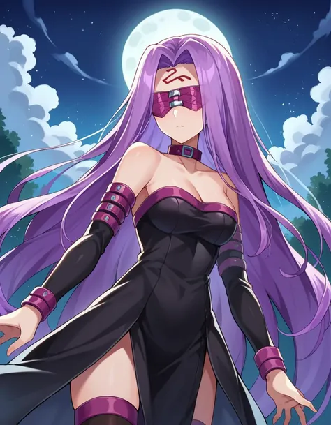 Best Quality, (masutepiece:1.2), Highly detailed,
Fate/Stay in the background, fullmoon、
Medusa_nffsw,
1girl in, Solo,, Looking at the viewer, absurdly long hair, Purple hair, Floating hair,Dress, Short dress, thighs thighs thighs thighs, Strapless, Detached sleeves, forehead mark, Choker, cleavage、((thigh high boots))、(thigh-high socks))、((Hands behind the head))、((opening legs))、((Chained))、((Kneeling))、((gargantilha))、(whole body Dripping wet)