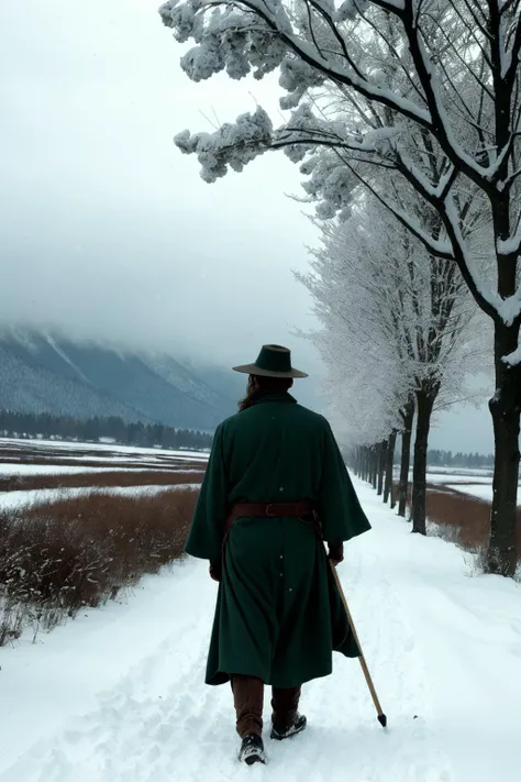 ((best quality)), ((masterpiece)), ((inked)), darkly moody professional intricate soft , by jim lee, old wizard standing on a path in a snow storm, billowing embroidered robes, long beard, staff, vast snowy mountain range, blizzard, sprawling medieval city in the distance, depth of field, film grain, smooth, roughness, real life,backlit, hard edge lighting, cinematic Film still from the lord of the rings|krull|cannibal holocaust<lora:Elixir:1>