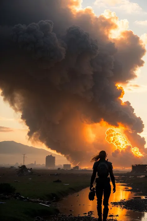 ((best quality)), ((masterpiece)), ((inked)), (1girl:1.2), majestic intricately detailed soft oil painting by jim lee, body wide angle shot, futuristic cyborg warrior in a ruined city, warzone, explosions, billowing smoke,towering destroyed buildings, robots, alien spacecraft, (backlit:1.3), highres, depth of field, (deep shadows:1.2), high detail, sharp focus, smooth, roughness, real life, backlit, photorealism, photography, cinematic Film still from (edge of tomorrow:0.8):0.8)|independence day|mass effect <lora:Elixir:1>