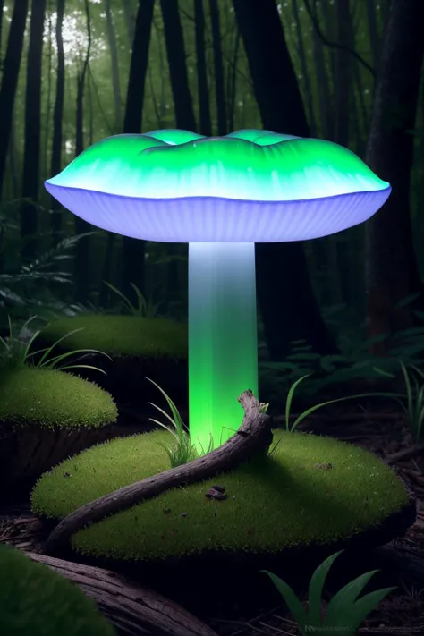 A sharp focus photo of a giant detailed bioluminescence mushroom, up close, (extremely detailed:1.3), Fantasy, octane render, zbrush. Character design, photorealistic, unreal engine, hyper-detailed, concept art, trending on art station. ((best quality)), ((masterpiece)), ((realistic)), (detailed), dark forest, (fantasy forest background illustration:1.1), style-swampmagic, style-nebmagic <lora:Elixir:1>