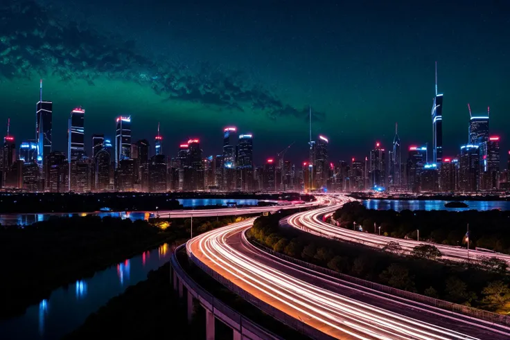 Best quality masterpiece: Inked scene of a futuristic cityscape at night, with flying cars, neon lights, and towering megastructures casting dramatic shadows <lora:Elixir:1>.