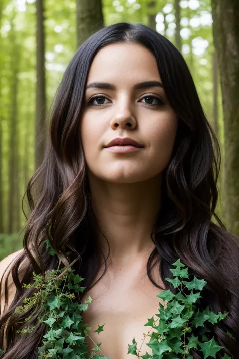 An alluring Fae Woman enchantress, (up close,:1.1) glowing markings, emerald green eyes, golden curly hair, solo, (upper body:0.6), gazing at a floating orb, intricate background, detailed face, (magical forest theme:1.1) (glowing orb:1.05), embodied magical flora, enchanted, harmony, mystic, floral, esoteric symbolism, ivy, glow, luminescence, symmetry, forest spirits, diffused-backlighting, enchanted woodland background, otherworldly magical atmosphere<lora:Elixir:1>