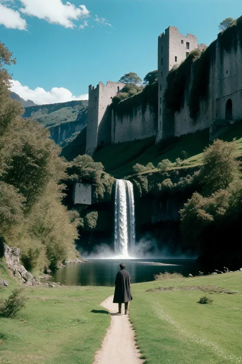 ((best quality)), ((masterpiece)), ((inked)), majestic intricately detailed soft by jim lee, Majestic vast and beautiful alien fantasy landscape, castles, ruins fortresses, rivers mountains, plains, rainbow color palette, waterfalls forests, depth of field, film grain, smooth, roughness, real life,backlit, hard edge lighting, cinematic Film still from the lord of the rings|krull|cannibal holocaust<lora:Elixir:1>