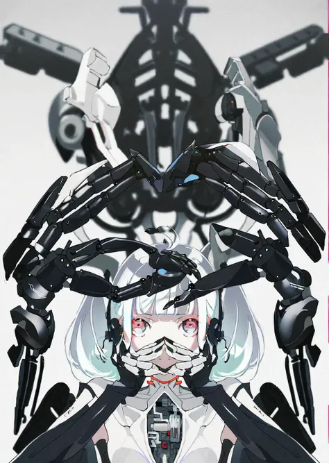 (((Masterpiece)))), (((highest quality)))), ((Ultra Definition)), (Very Detailed Photoreality), (((Very Delicate and Beautiful)), (Delicate and Pretty Face), Cinematic Light, (((1 Machine Girl)), Solo, Full Body, Big, Cleavage Is Visible Skin, White Hair, Purple Eyes, Luminous Eyes, (Mechanical Joint: 1.4), (Mechanical limbs)), (Blood vessels connected to tubes), (( Mechanical vertebrae attached to the back)), (((cervical vertebrae of the machine) attached to the neck)), ((sitting)), expressionless, (wires and cables attached to the head and body: 1.5), (character focus), small LED lamps on the body, Evangelion, SF, detailed neon