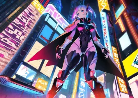 1girl
Neon-soaked cyberpunk future, lone girl, sleek armor, polished metal, soft azure glow, confident pose, highrise building, neon signs, electric night, Neo Tokyo mysteries
detailed face, vivid color
best quality, masterpiece,
by mika pikazo