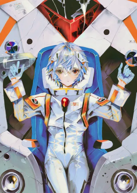 by yogisya,
ayanami rei , white suite, piloting,
red eyes, detailed face,
best quality, masterpiece,