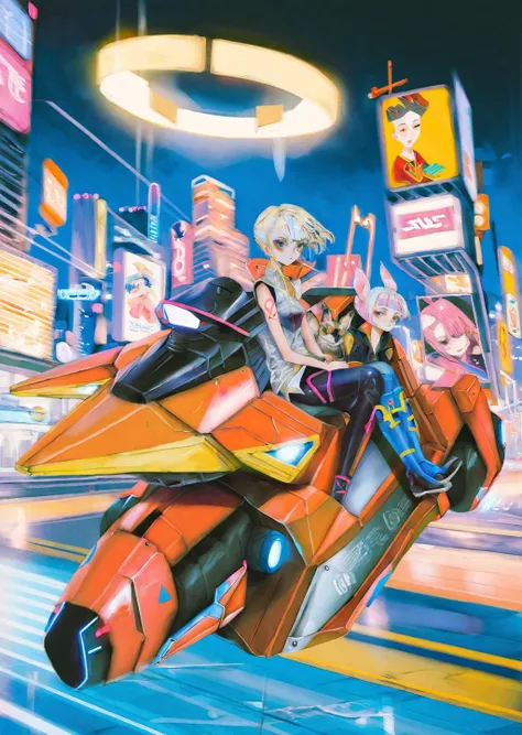 by yogisya,
1girl, lucy, lucy \(cyberpunk\), cyberpunk edgerunners,
cyberpunk world, riding a mecha animal,
best quality, masterpiece,
