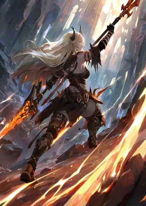 <lora:Arisha003:0.6>,<lora:add_detail:1>,<lora:boldline:-0.8>,<lora:noline:0.3>,
1girl,solo,
blonde hair,(long_hair:1.3),blue eyes,devil's_horns,
necklace,jewelry,earrings,hair ornament,pendant,cleavage,breasts,turtleneck,fur collar,leather jacket,shoulder armor,leotard,corset,thigh strap,high heel boots,nature,sunset,full body,fantasy,fighting monsters,jump,holding sword,flying,