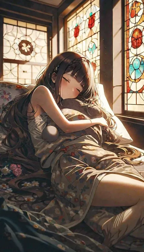 A woman sleeps soundly on a couch