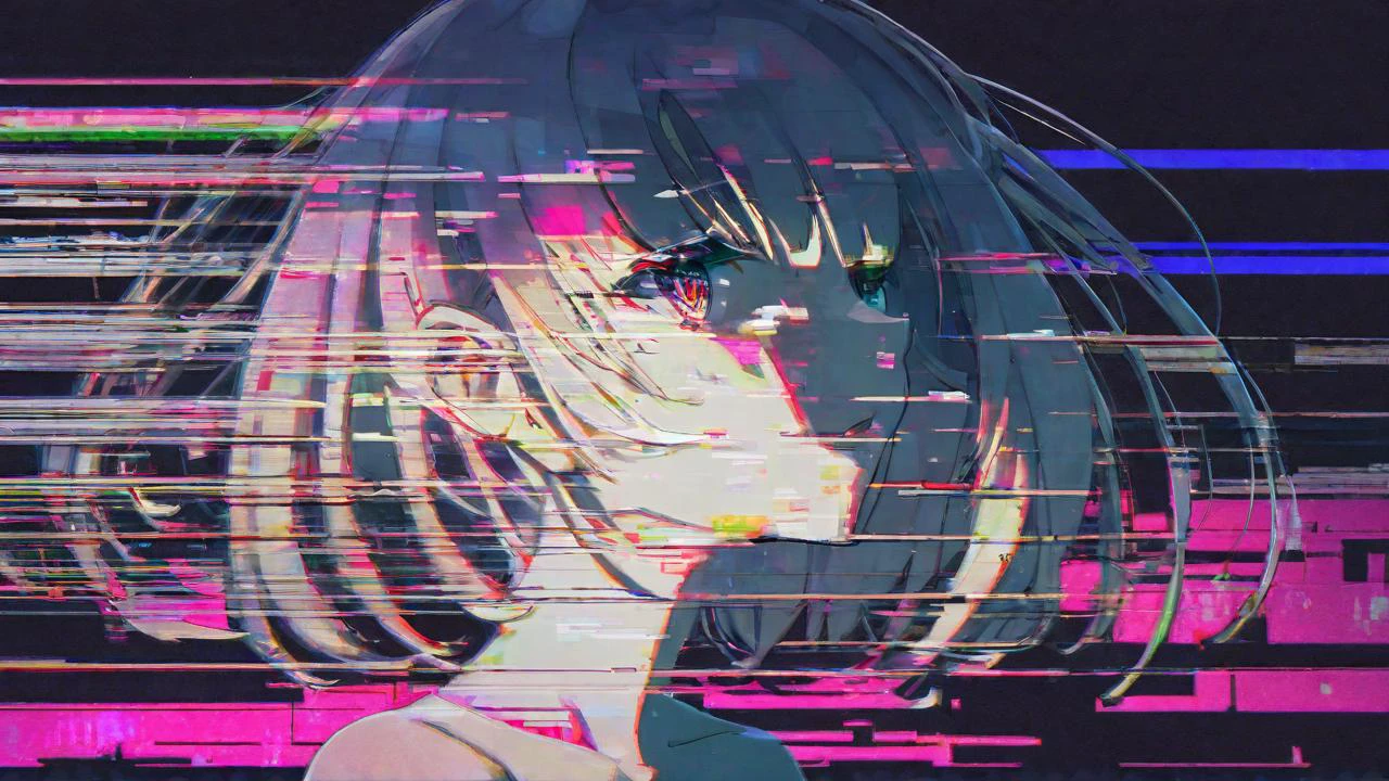 masterpiece, best quality, highly detailed,warm,medium shot,
by iromishiro,
(solo, 1girl),full body, (Body and head in different places),[drunkenness],night,outdoors,Intense light and shadow effects,from side, profile, blush,
synth wave style, extremely detailed CG ,(album cover), (error), ((glitch lump)on face),(glitch art),  (Pixilation on face),Double exposure, (Chromatic Aberration), Light leaks, Noise and grain, Color degradation, Glitch lettering,design,abstract art, perfect shadow,(solo focus), limited palette 

