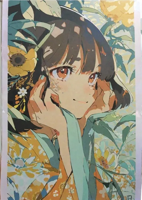 by yoneyama mai , by tsubonari, by demizu posuka
a stunning girl with a shy smile
beautiful,
poster
upper body
hands on face