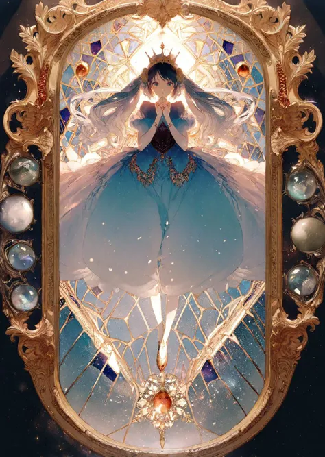 by rella, by yogisya
1girl, detailed face
beautiful royal dress, in a universe made of mirror, shattered
perspective from above
masterpiece, best quality, high quality,