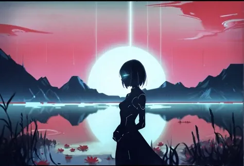 <lora:DarkestDungeonSDXL:0.3> ddstyle <lora:add-detail-xl:3> ((masterpiece)), ((best quality)), ((masterpiece)), Analog portrait by Rutkowski), dreamy otherworldly woman, 30 years old, (silhouette lighting, high quality, film grain), scifi, futuristic cosmic lake, infrared electric floral enrapture