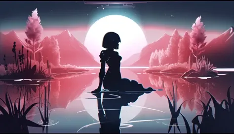 <lora:DarkestDungeonSDXL:0.3> ddstyle <lora:add-detail-xl:3> ((masterpiece)), ((best quality)), ((masterpiece)), Analog portrait by Rutkowski), dreamy otherworldly woman, 30 years old, (silhouette lighting, high quality, film grain), scifi, futuristic cosmic lake, infrared electric floral enrapture