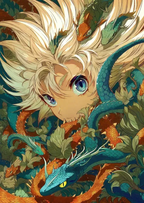 [by ekita xuan|David Bowie|Dr. Seuss],
break
a beautiful monster girl, detailed reptile eyes, detailed crazy hair, beautiful fractal scale, sensual,
break
best quality, high quality, masterpiece, dramatic dutch angle, depth and perspective,