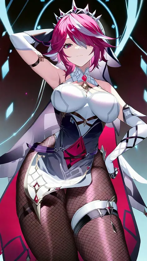 (masterpiece), best quality, expressive eyes, perfect face,1girl,rosaria,genshin impact,big breasts,glowing eyes,((magical girl costume)),(dark purple royal robes:1.5),thigh heels,cleavage,light smile,ice church,snow mountain background,sexy pose,ice spear,action pose,cowboy shot,dynamic angle,(sparkle:0.9),(glitter:0.9),cloudy sky,grey sky,snowing,long hair