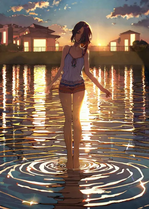 (finely best quality illustration, extremely detailed and beautiful, ultra high res:1.0),
1 girl, solo, 12 years old, , cute, kawaii, lonely, wet, {standing|sitting},
{black|brown} hair, __hairstyle__, (looking away, lookin up at the sky:1.2),
KK-70, blue one-piece swimsuit,
(in the beach, golden hour, dim, dusk, sunset:1.2), beautiful cloud, clear sky, from side, from below,