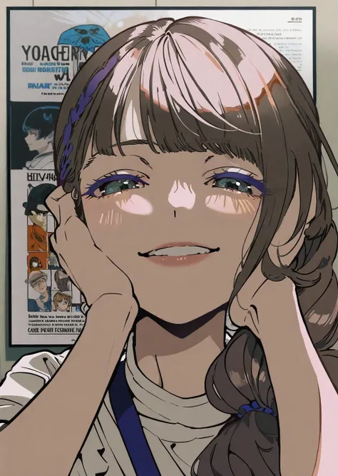 by yoneyama mai , by tsubonari, by demizu posuka
a stunning girl with a shy smile
beautiful,
poster
upper body
hands on face
beautiful, aesthetic, detailed, beautiful color
amazing quality, best quality, high quality