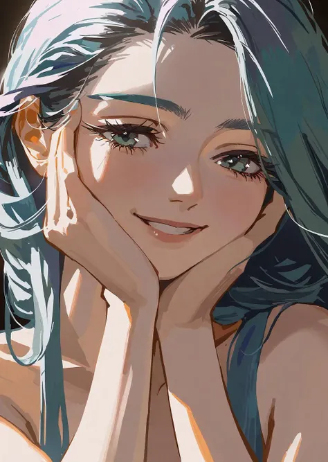 impasto
a stunning girl with a shy smile
beautiful,
poster
upper body
hands on face
beautiful, aesthetic, detailed, beautiful color
amazing quality, best quality, high quality