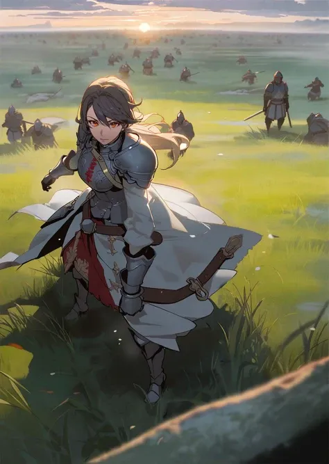by ask by krenz
1girl, charging forward , detailed face,
 beautiful  woman in fantasy  knight armor, 
trudging through misty swamp in middle of multiple army battlefield, 
marshlands, foggy, cloudy, wearing surcoat with family arms embroidered on it, 
many footman fighting in background, masterpiece, best quality, high quality,
perspective from above 
dramatic lighting, shadows
beautiful, aesthetic, detailed, beautiful color
amazing quality, best quality, high quality