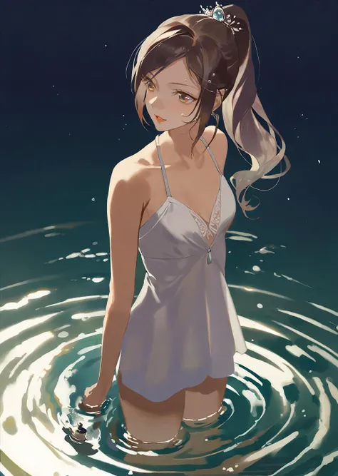 by reiko, by rella
1girl, beautiful face, flat chest, splashing
collarbone,
standing in lake
ripples shadows
beautiful, aesthetic, detailed, beautiful color
amazing quality, best quality, high quality