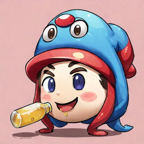 Super Mario style <lora:xl_katyusha_chug_(meme):1>,1 emoji,drinking,hood,solo,bottle,blush,masterpiece,best quality,<lora:Emojis:1>,Emoji, . Vibrant, cute, cartoony, fantasy, playful, reminiscent of Super Mario series