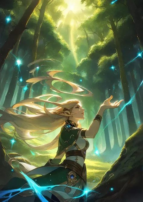 by rella
1girl , druid, elf,
detailed face
casting spells
long hair
wind
glowing particles
fantasy,
shadows
dramatic lighting
forest
world of warcraft,
amazing quality, best quality, high quality