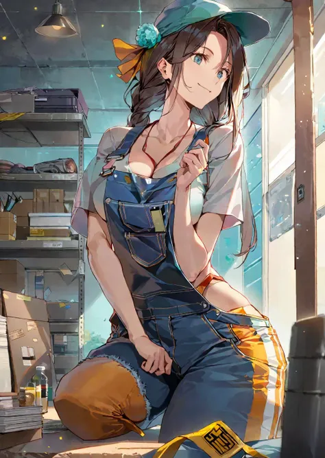 by dsmile9,
1girl,
bikini
hat
oversized Overalls
pants
garage
beautiful, aesthetic, detailed, beautiful color amazing quality, best quality, high quality