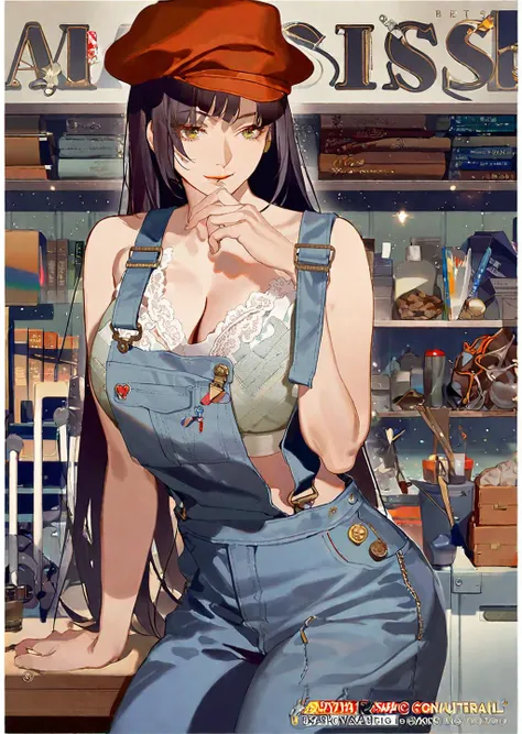 A clock work android woman (obvious gears and mechanical seams) is being given diagnostics in a work shop, she is nude and striking intricate sultry poses