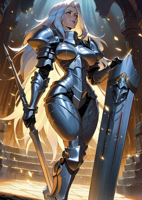 by krenz
by Frank Frazetta
1girl,
holding a giant shield
silver armor
medieval, in the dungeon
shadows
cinematic lighting
glowing particles
beautiful, aesthetic, detailed, beautiful color amazing quality, best quality, high quality