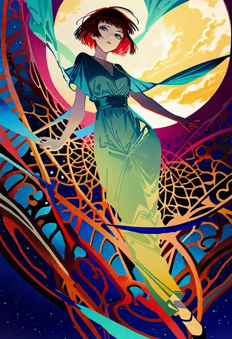 by rella, by Christine Ellger, by makoto shinkai, by Ilya Kuvshinov, by Masamune Shirow,
1girl, solo, phylakes, fantasy fashion, fashionable, super model, detailed face, Cloud Hair, perfect anatomy, looking at viewer, 
perspective from below, 
Pleated maxi dress in a pastel shade, [amor:0.9], enchanted dagger, designed by Egon Schiele and Judy Chicago,
Flying in the sky, Floating in the sky, zero gravity, floating sensation, clear blue sky, (city), space, star, floral, moon, Dwarven metal, through-composed, 
break
watercolor, [clean color:cel shading:0.65],
beautiful, aesthetic, ethereal, mysterious, detailed, beautiful color, 
amazing quality, best quality, high quality,  <lora:Rella:0,1>, TNstyle, <lora:Tsutomu_Nihei_OaN_Style:0.85>, <lora:xl_more_art-full_v1:1.0>,