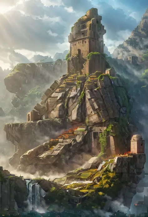 (Ancient megalithic civilization, Azka Lines, on Easter Island:1.5), (The colonial city of the future, in the mist-filled Grand Canyon, on an unknown Earth-like planet, 2 moon on sky, Spaceship flight connects colonies, waterfulls:1.3), (Machu Picchu, a mountain settlement, incredibly spectacular:1.2), (Mario Botta:1.3), (avant-garde, future, reality, science fiction, photorealistic), (modern architecture:1.2), White limestone with black granite, fountain, waterfall, landmark, square, path, narrow street,
(Large Files, Ultra Realistic, 8K, 16k, FHD, HD, VFX, Perfect, Photography, composition, Architecture Sales Photography, Architecture Competition, Ultra High Resolution, Cinematography, High Resolution Image:1.1), (dramatic lighting, direct sunlight, ray tracing, clear shadow:1.2),  (real landscape:1.1), (blurred background:1.0), (urban background, more_details) ,
great lighting, clear, hillscastel, catastrophe, ruined, collapsed, flooded