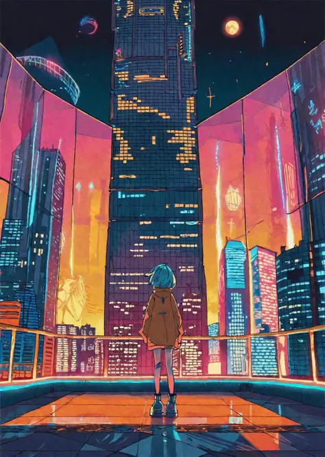 (by tsvbvra),
1girl
As the protagonist stands atop the towering skyscraper, a colossal hologram of a girl fills the night sky in the futuristic metropolis. The city's neon glow and illuminated tunnels contrast with the lifelike holographic image, captivating the character with the boundless possibilities of this mesmerizing, AI-enhanced world