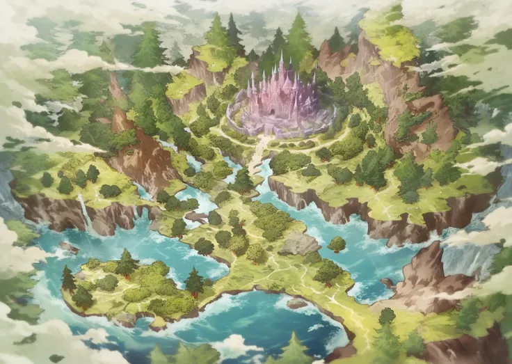 by mika pikazo,
flat color, minimalism 
beautiful scenery, 
  no human
 astonishing landscape wide shot, 
  the setting of a fantasy book, featuring mythical creatures   enchanted forests.
aesthetic,
beautiful color,  (amazing quality:1.5).