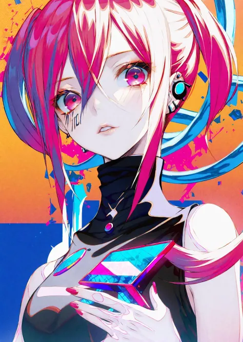 by wanke
, by poire
beautiful girl, age 19, hotpink hair,
parted lips, long hair, twintails, hair between eyes, looking at viewer, bangs,
, turtleneck, upper body, sleeveless,
piercing pink eyes
masterpiece, best quality, high quality, highres, absurdres, very detailed, high resolution, sharp, sharp image, 8k, vivid, colorful, stunning, anime, aesthetic
