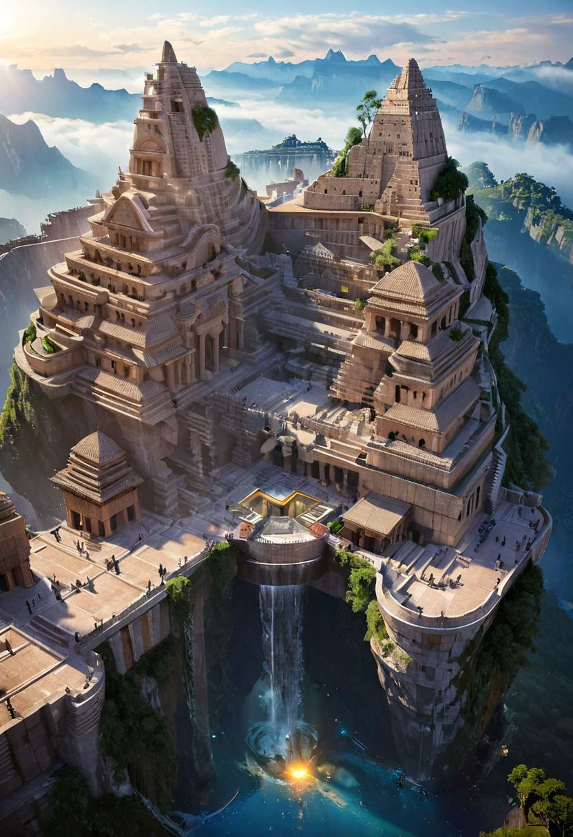 (Aztec, Maya:1.5), (The colonial city of the future, in the mist-filled Grand Canyon, on an unknown Earth-like planet, 2 moon on sky, Spaceship flight connects colonies, waterfulls:1.3), (Machu Picchu, a mountain settlement, incredibly spectacular:1.2), (Mario Botta:1.3), (avant-garde, future, reality, science fiction, photorealistic), (modern architecture:1.2), White limestone with black granite, fountain, waterfall, landmark, square, path, narrow street,
(Large Files, Ultra Realistic, 8K, 16k, FHD, HD, VFX, Perfect, Photography, composition, Architecture Sales Photography, Architecture Competition, Ultra High Resolution, Cinematography, High Resolution Image:1.1), (dramatic lighting, direct sunlight, ray tracing, clear shadow:1.2), (real landscape:1.1), (blurred background:1.0), (urban background, more_details) ,
ac_neg1, great lighting, clear, hillscastel, extrusionbuilding, cliffbuilding