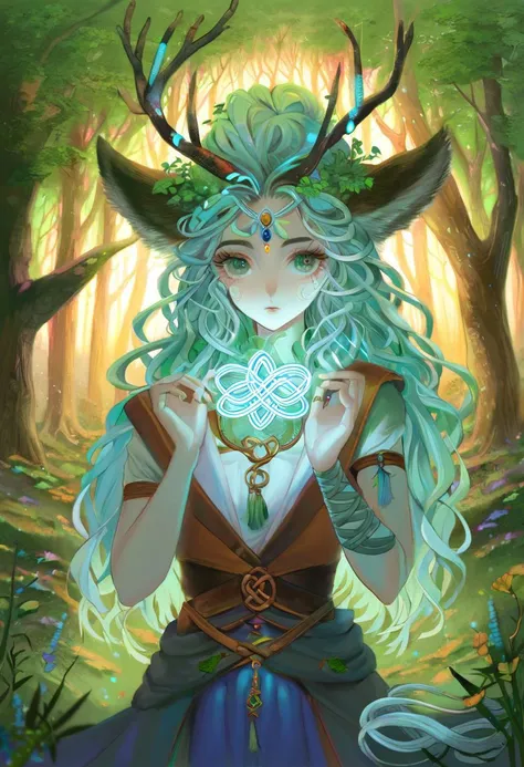 by sannso by yogisya,
1 female druid healing animals in forest. glowing particles, celtic knot, mythical
extremely beautiful detailed piercing eyes,
masterpiece, best quality, high quality, highres, absurdres, very detailed, high resolution, sharp, sharp image, 8k, vivid, colorful, stunning, anime,   aesthetic