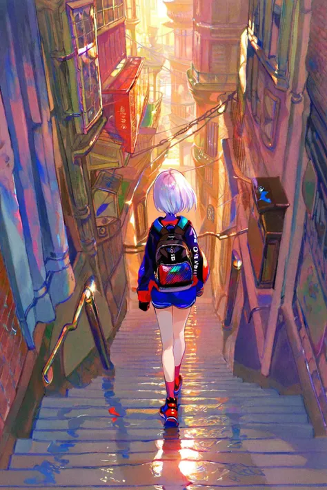 masterpiece,best quality,ultra detailed,by fuzichoco,(1girl:1.2),girl walking on street,facing viewer,female focus,