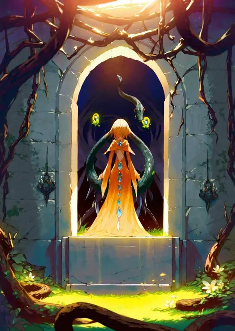 by wanke
, by poire
beautiful girl,
piercing eyes
masterpiece, best quality, high quality, highres, absurdres, very detailed, high resolution, sharp, sharp image, 8k, vivid,stunning, anime, aesthetic
In the depths of an ancient dungeon, dimly lit torches cast flickering shadows on moss-covered stone walls. The air is thick with a musty scent, and the distant echoes of unseen creatures add an eerie ambiance. In the center of the dungeon, a courageous girl, adorned in worn but resilient armor, cautiously navigates the labyrinthine corridors.
Her path is illuminated by the soft glow of a magical crystal held in one hand, revealing intricate carvings and ancient runes on the dungeon walls. Sinister vines snake along the edges, hinting at an otherworldly presence. The girl's determined expression and the glint of a hidden key at her side suggest a quest for freedom or treasure, as she bravely faces the unknown challenges that lie ahead in this fantastical underground realm.