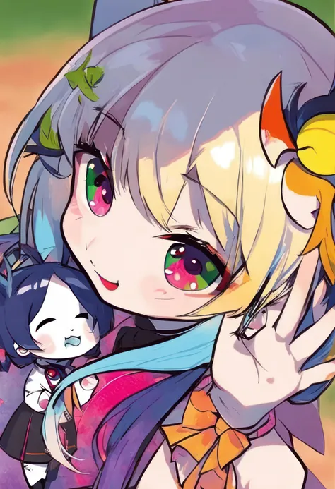 A cute-faced girl striking an adorable pose in an anime style with meticulous attention to detail; (kawaii:1.2) (expressive eyes) (chibi-inspired) (vibrant colors) (clean lines) (dynamic pose) (anime trend) (mystical:1.1) (defined shadows) (clear composition) |