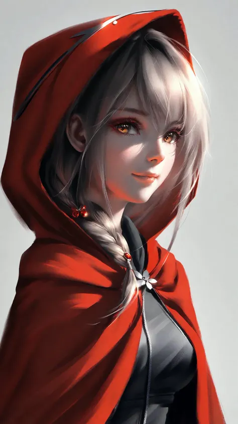 1girl,
by wlop, solo, hood, upper body, closed mouth, single braid, red cloak, hood down, brown hair, looking at viewer, red hood, simple background, long sleeves, long hair, grey background, brown eyes, cloak, hooded cloak, braid, smile, blush
<lora:kika-000008:0.8>