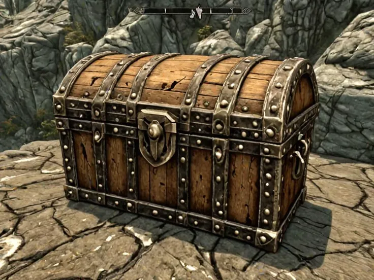 videogame screenshot, treasure chest, style skyrim <lora:Skyrim_Style_XL>