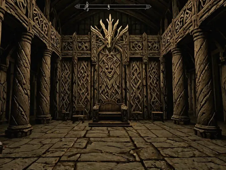 videogame screenshot, inside a throne room, dank style skyrim <lora:Skyrim_Style_XL>