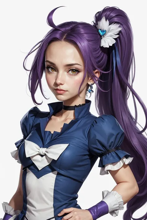 cure beat, purple hair, side ponytail, ahoge, heart hair ornament, yellow eyes,<lora:locon_cure_beat_1:0.7>, <lora:detail_slider_v4:-2>
