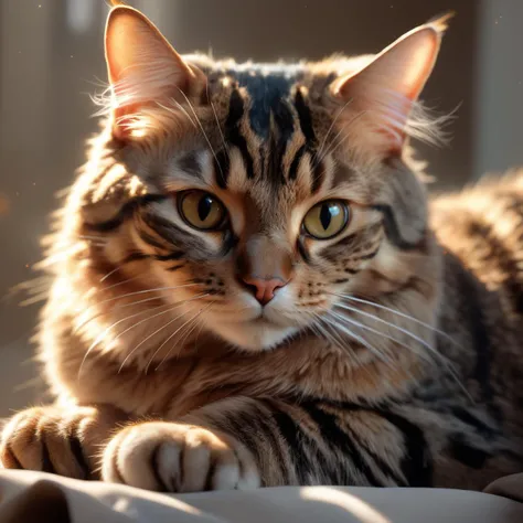 An intimate shot of a Dappled Light photo of a Tabby Cat in free fire style, highly detailed, digital painting, artstation, concept art, smooth, sharp focus, illustration, art by artgerm and greg rutkowski and alphonse mucha,