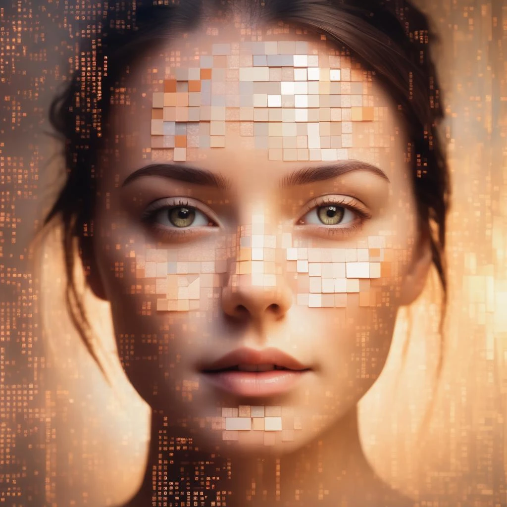 Dappled Light, photo , A canvas of code and creativity, bits and brushes unite, unveiling the AI's essence in a self-portrait beyond pixels., dreamy magical atmosphere, (skin texture), (film grain), (warm hue, warm tone), cinematic light, side lighting,