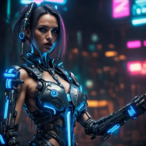 (best quality,4k,8k,highres,masterpiece:1.2),ultra-detailed,realistic:1.37,sci-fi docks with landing spaceship,beautiful cyberpunk woman wearing a sexy dirty mechanics uniform and heavy work boots,working on a strange sci-fi mechanical device,industrial setting,glowing neon lights,high-tech equipment,mechanical arms and tools,futuristic technology,smoke and steam,metallic textures,gritty atmosphere,city skyline in the background,nighttime scene,vivid cyberpunk colors,electric blue and neon purple lighting,immersive experience,suspended gravity effect,wireframe holograms,flying drones,highly detailed facial features,long silver hair in braids,glowing cybernetic eye implants,emitting a faint blue light,confident and focused expression.